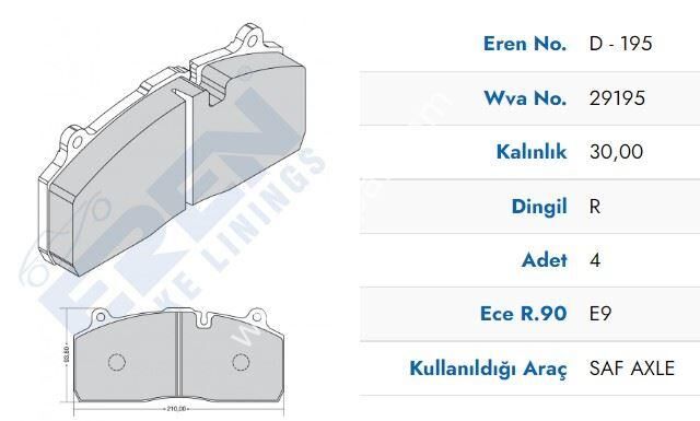 EREN Disk Fren Balatası GİGANT SAF SERİN KRONE 03057009600 29195