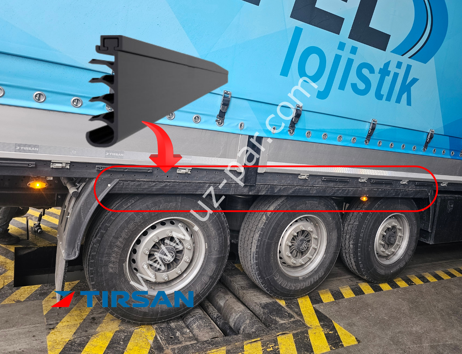 Tırsan yan çamurluk antisprey paspas , uzun  370X10 cm (3 teker üstü) CA00152 , korneşli