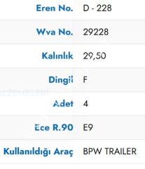 EREN BPW Disk Fren Balatası 09.801.07.96.0 - 29228