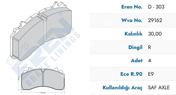 EREN Disk Fren Balatası 29162 SCHMITZ SAF 1195232 03057008401 3057008400